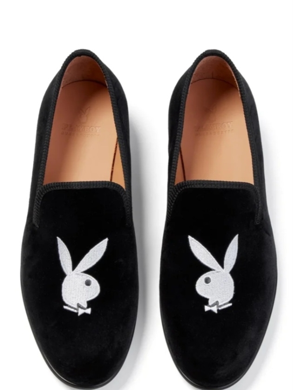 PLAYBOY Black Velvet Slip-On Loafers with White Bunny Logo SIZE 9. MEN